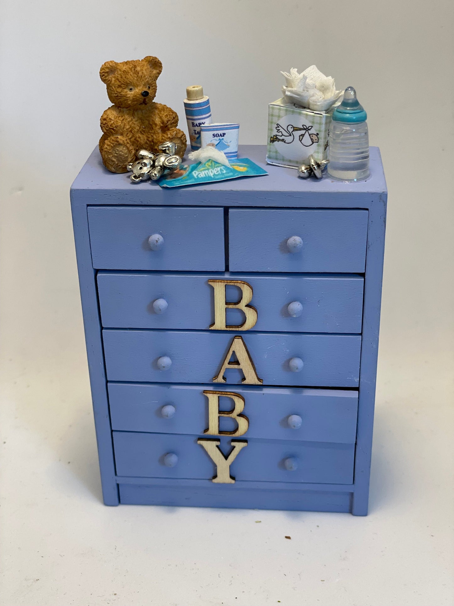 Dolls House Miniatures - Blue Baby Drawers