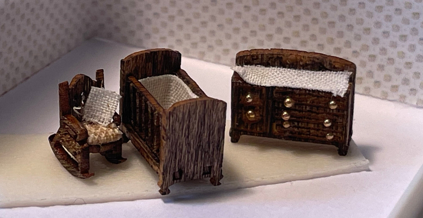 Dolls House Miniatures 1/144th / 1:144 / Micro / Dutch Scale Victorian Nursery Room set