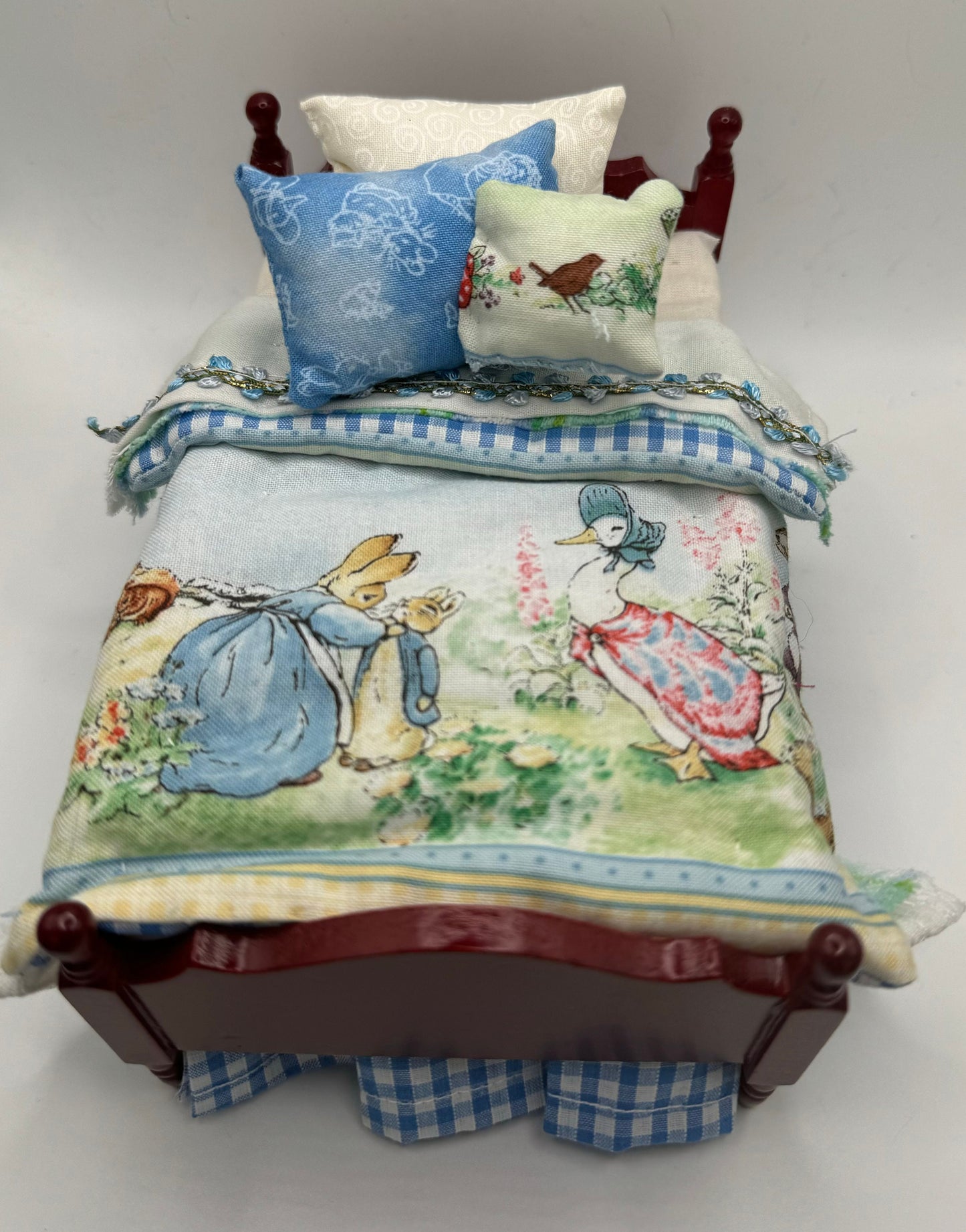 Dolls House Luxury Dressed 1/12th Single Bed - Peter - Peter Rabbit fabric