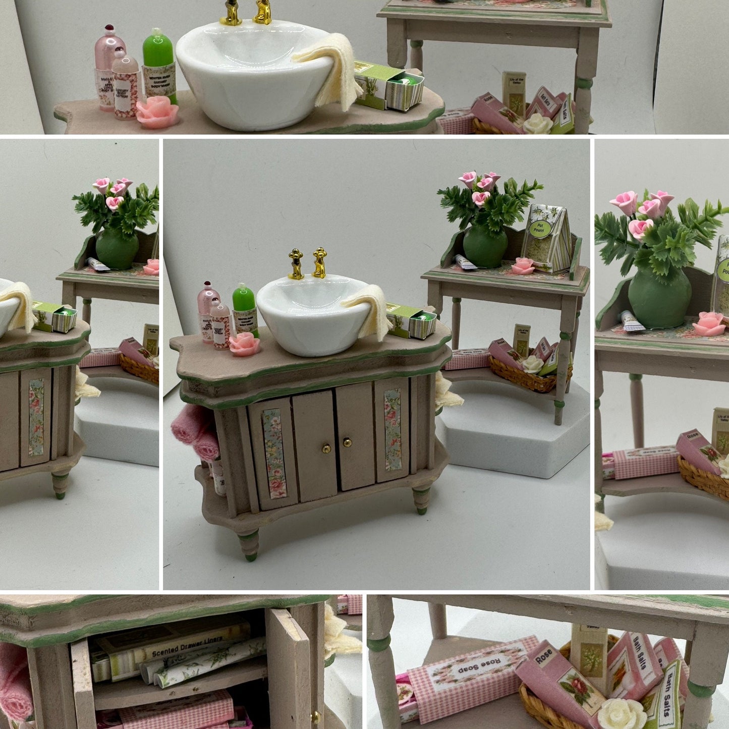 Dolls House Miniatures - 1/12th / 1:12 / inch scale. Shabby Chic Bathroom Furniture ( vanity sink / washstand option )