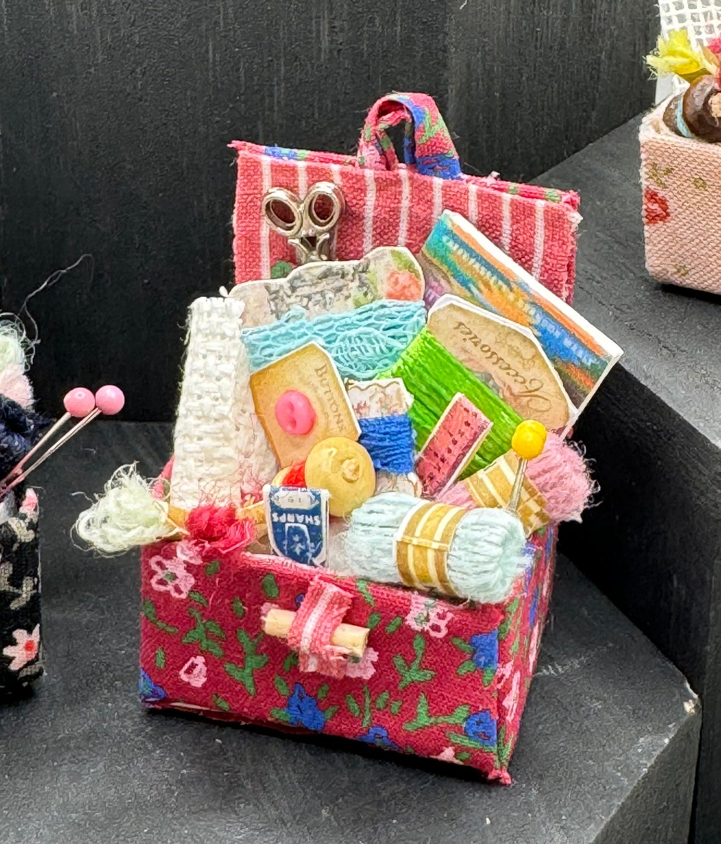 DOLLS HOUSE MINIATURES - 1/12th Sewing Box / Basket and accessories x 1 (7 options)