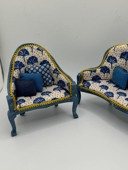Dolls House Miniatures - 1/12 Elegant Sofa and chair set - Liberty fabric