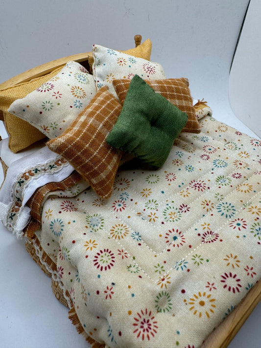 Dolls House Dressed 1/12th Double Bed - Sandy