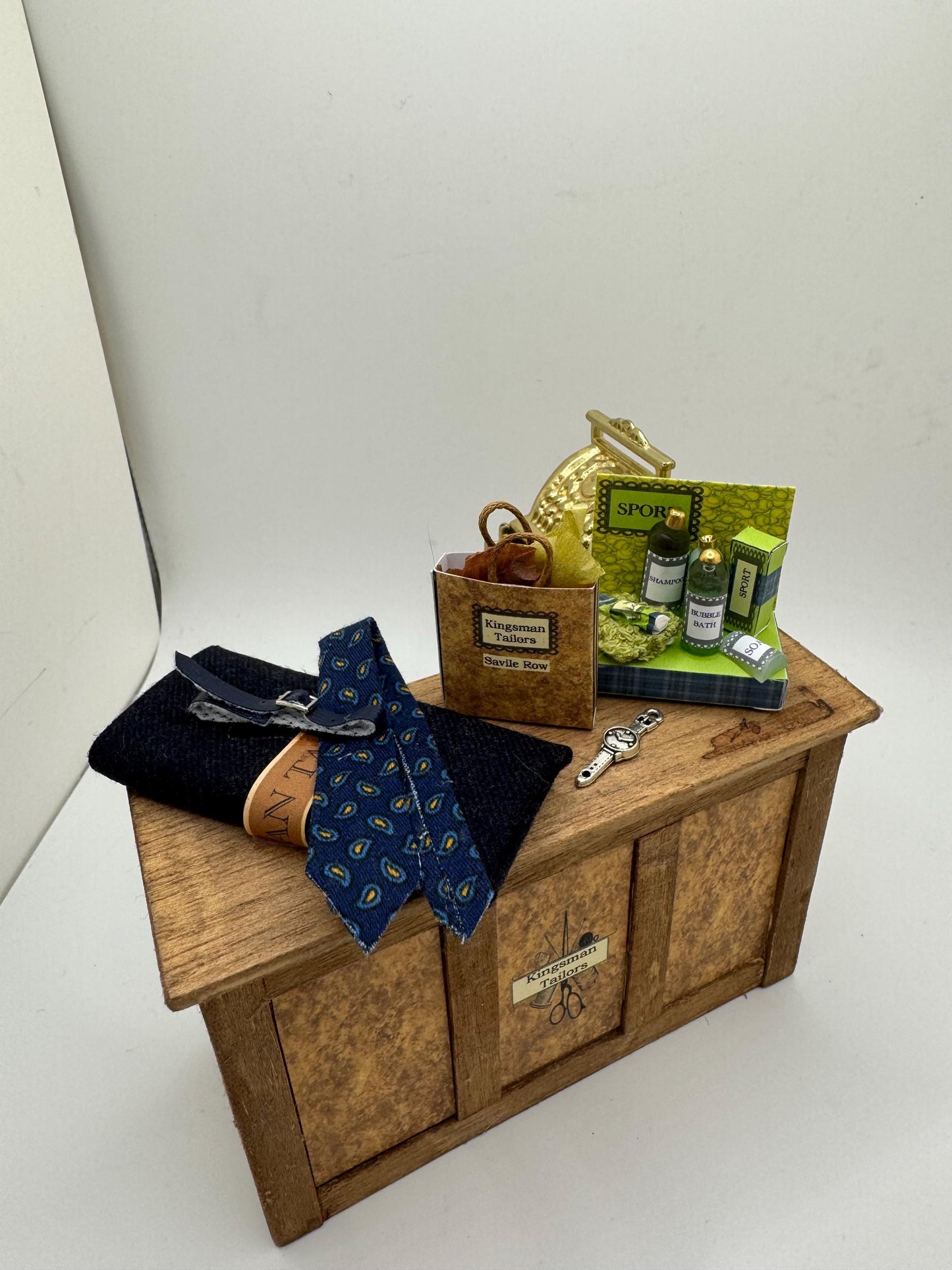 Dolls House Miniatures - Hand Made 1/12th - Gentlemans outfitters / shirt shop shelves (various)