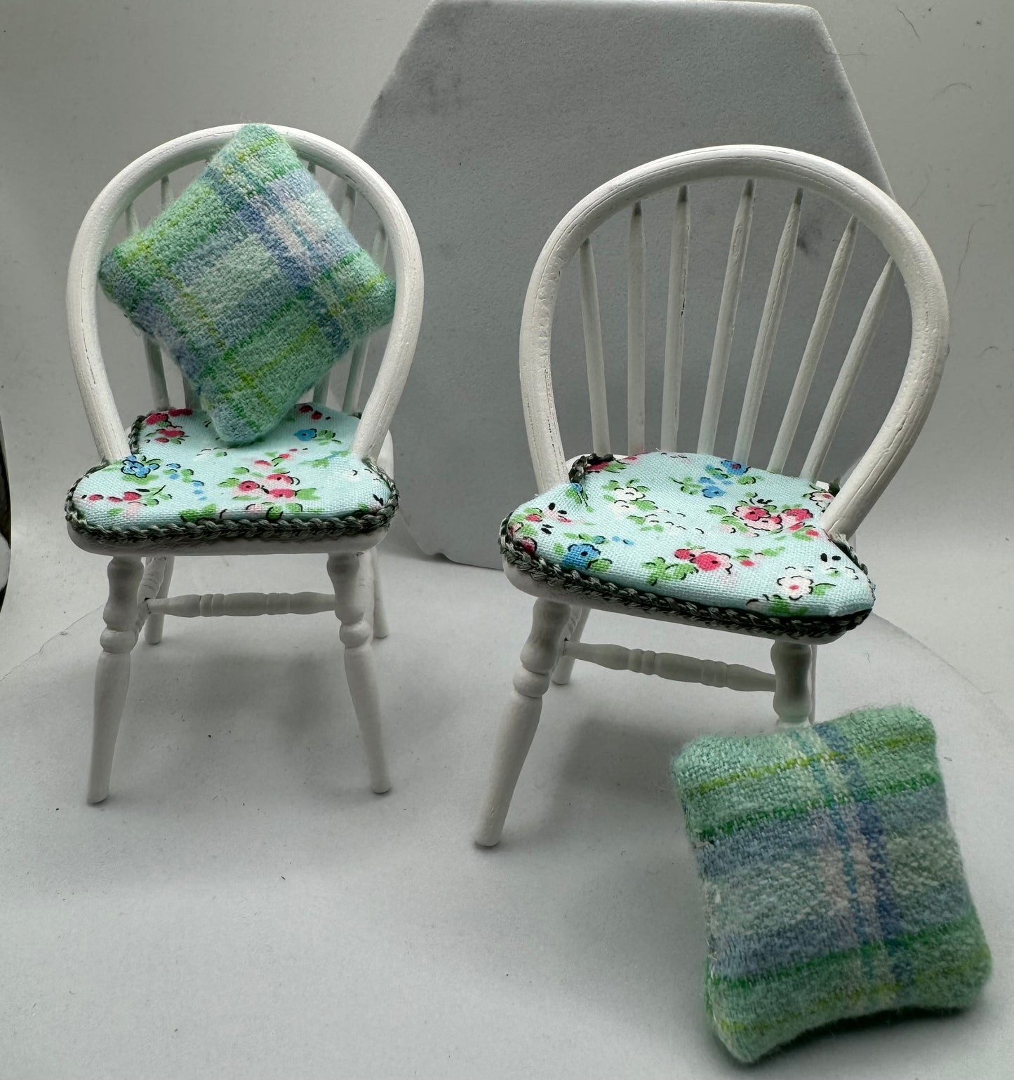1/12th- Hand Painted & Dressed Pair of Spindle Back Chairs x1