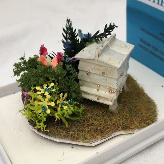 Dolls House Miniatures ( 1/48th - 1:48th - 1/4&quot; - Quarter Inch Scale )  Hand Made Garden Beehive Scene