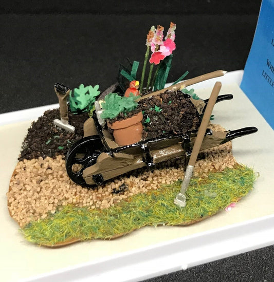 Dolls House Miniatures ( 1/48th - 1:48th - 1/4&quot; - Quarter Inch Scale )  Hand Made Garden Wheelbarrow Scene