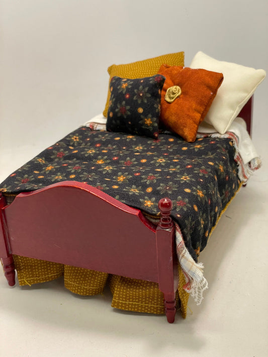 Dolls House Luxury Handmade Mahogany 1/12th Single Bed - &quot;Kenneth&quot;