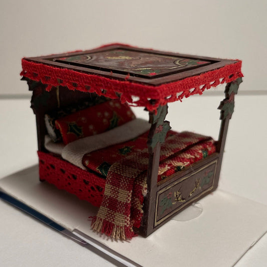 Dolls House Miniatures ( 1/48th - 1:48 - 1/4&quot; - Quarter Inch Scale )  - 4 Poster Bed - Noel (CHRISTMAS RANGE)