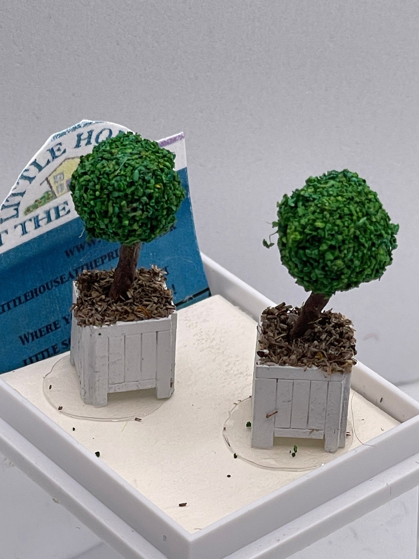 Dolls House Miniatures ( 1/48th - 1:48th - 1/4&quot; - Quarter Inch Scale )  Hand Made  -s/2 Topiary Trees