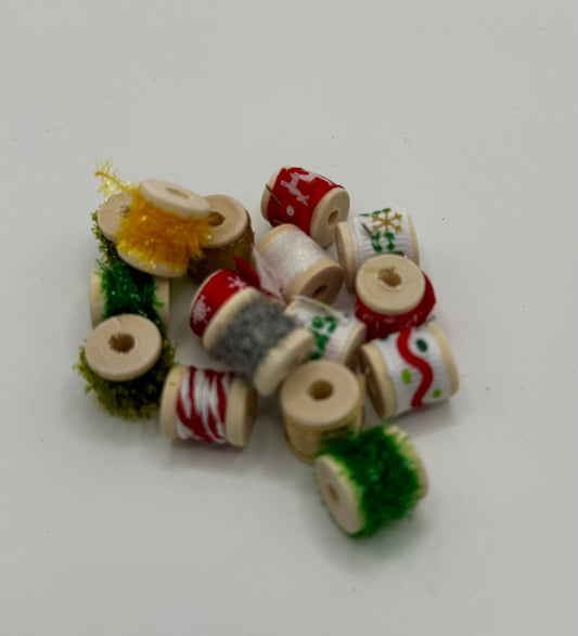 DOLLS HOUSE MINIATURES - Christmas trims on wooden reel  x1