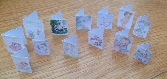 Dolls House Miniatures -  baby girl Greetings cards (vintage style)