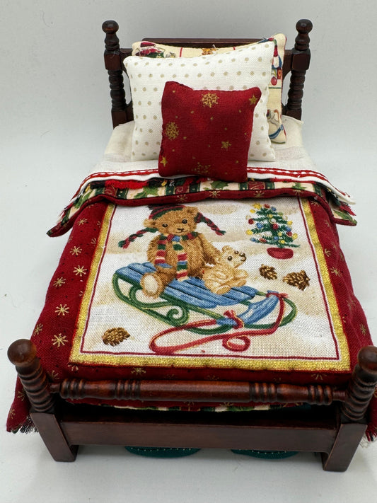 Dolls House Luxury Dressed 1/12th - 1:12 - 1 inch scale Hand Dressed Bed - Noel