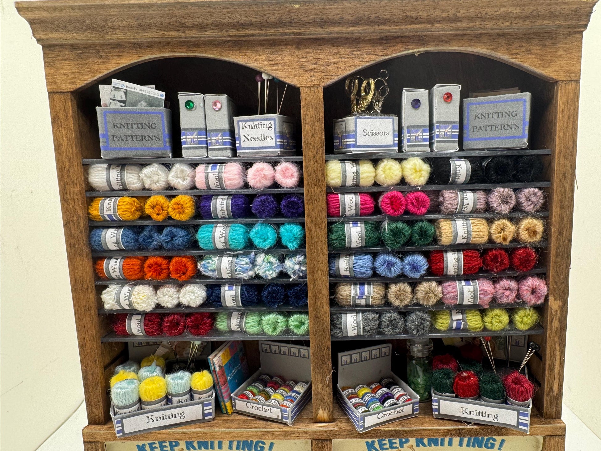 Dolls House Miniatures - 1/12th  - Knitting Wools Crochet  Shelf